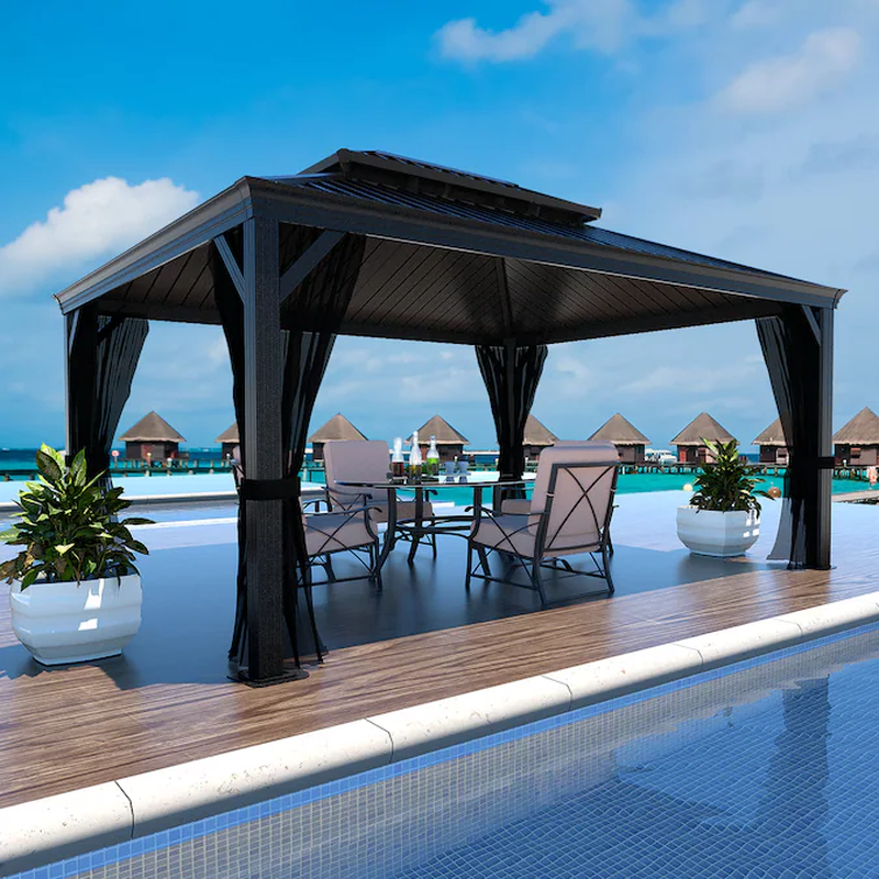 12’ x 10’ Black Aluminum Hardtop Gazebo