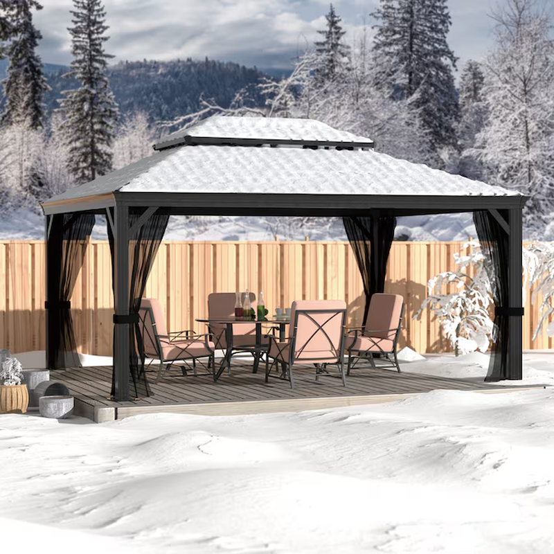 12’ x 10’ Black Aluminum Hardtop Gazebo
