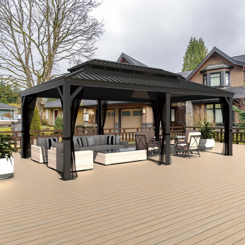 12’ x 10’ Black Aluminum Hardtop Gazebo