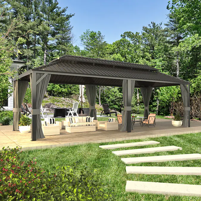 12’ x 10’ Black Aluminum Hardtop Gazebo