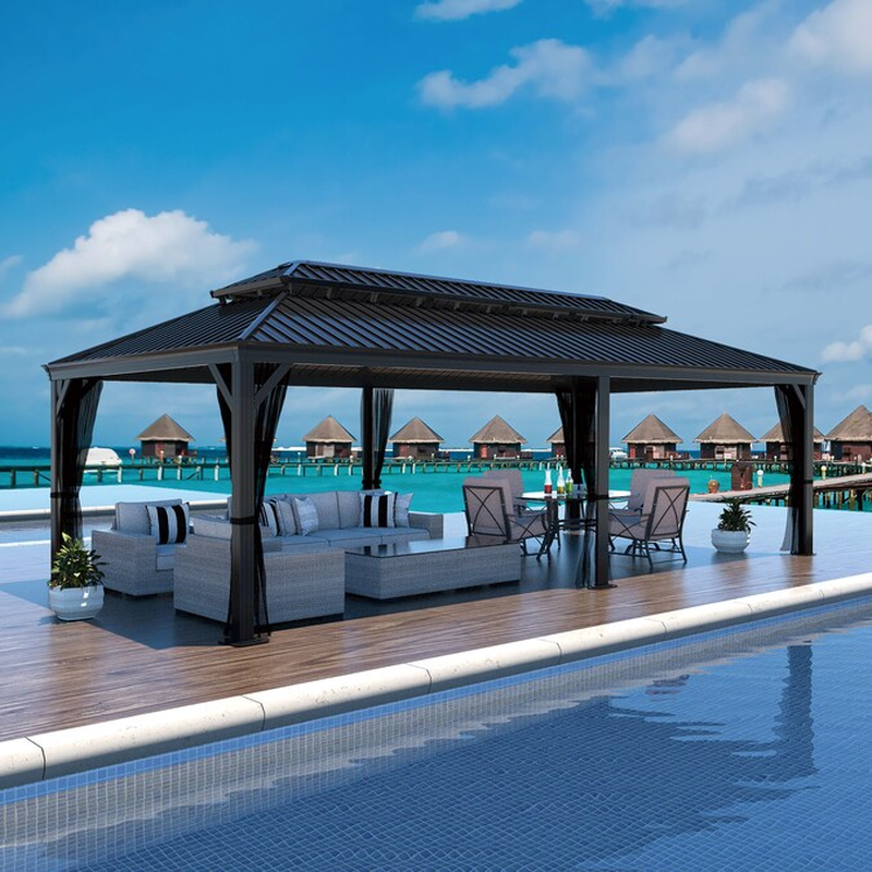 12’ x 10’ Black Aluminum Hardtop Gazebo