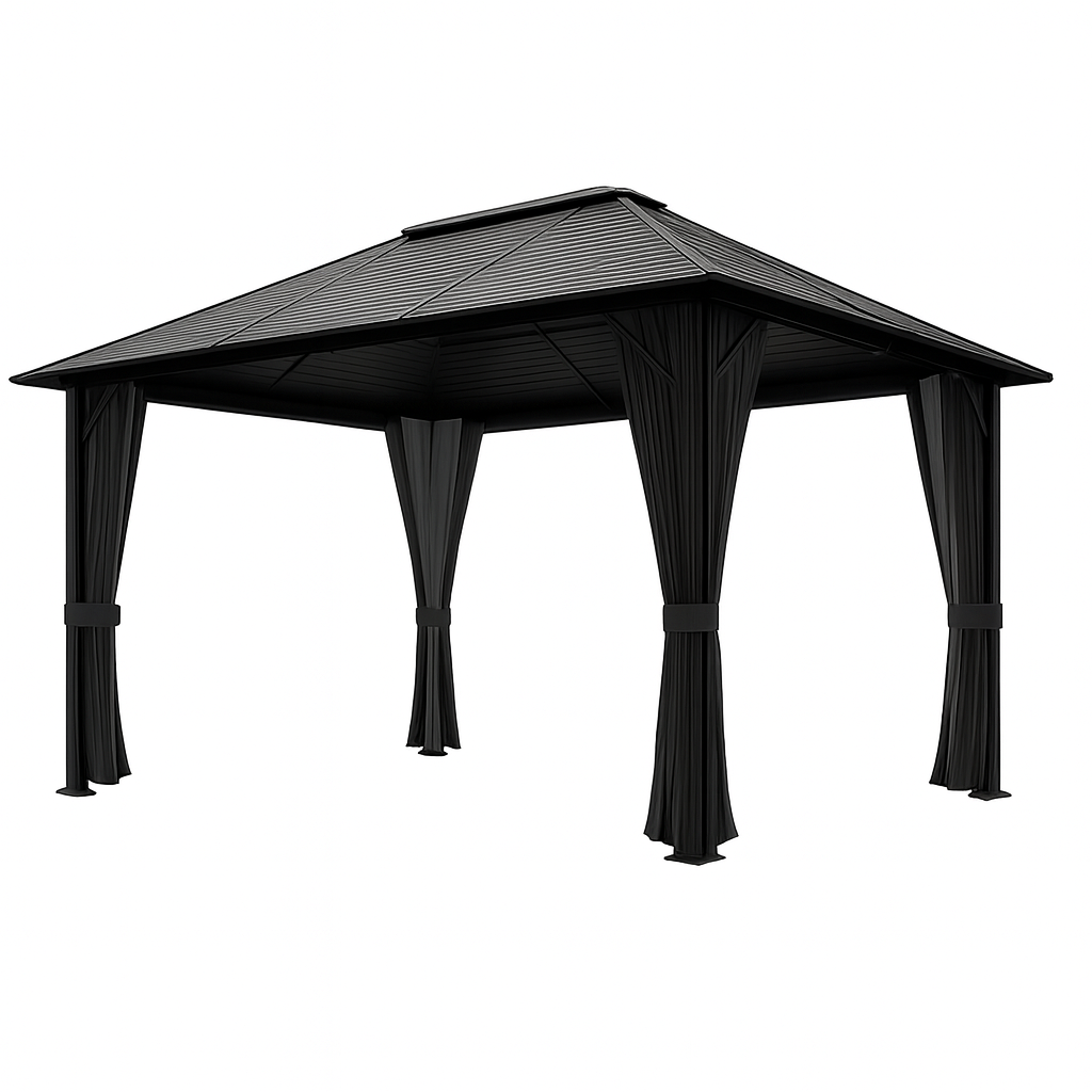 12’ x 10’ Black Steel Hardtop Gazebo