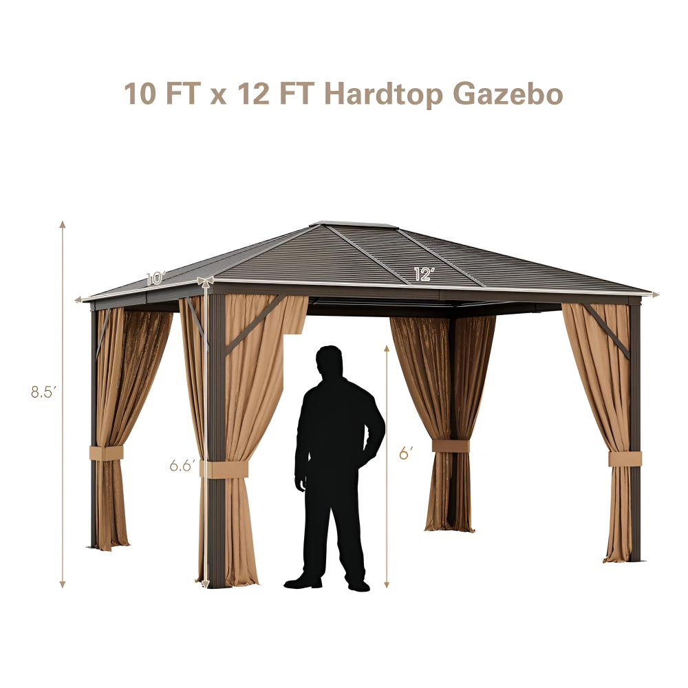 12’ x 10’ Brown Hardtop Patio Gazebo – Steel Roof