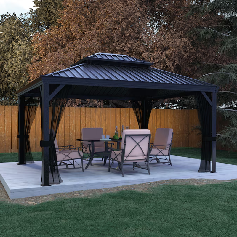 12’ x 10’ Black Aluminum Hardtop Gazebo