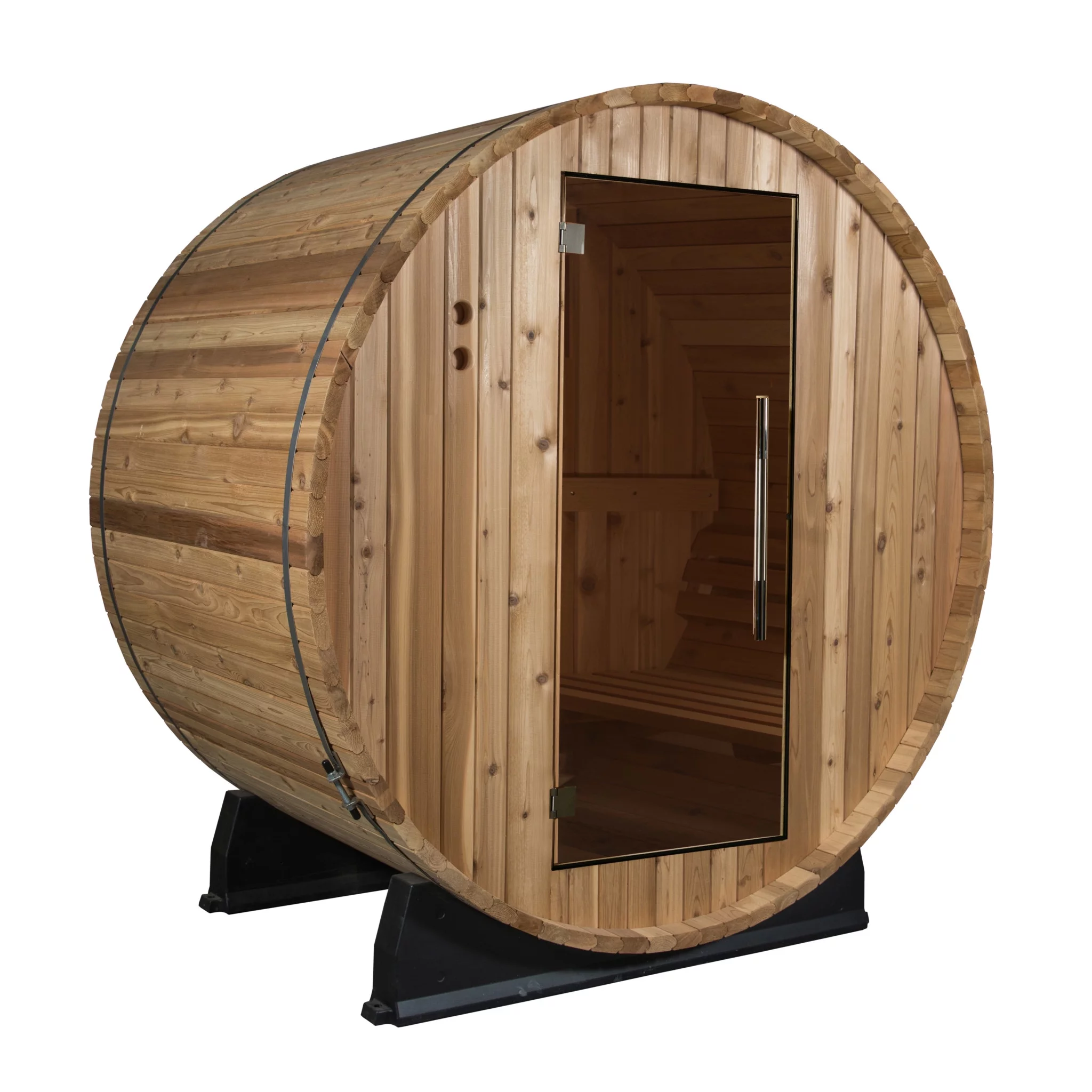 Salem 2-Person Electric Barrel Sauna – Rustic Cedar