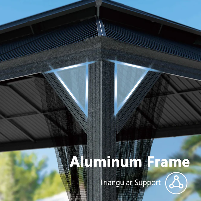 12’ x 10’ Black Aluminum Hardtop Gazebo