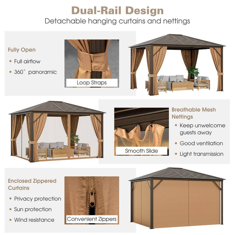 12’ x 10’ Brown Hardtop Patio Gazebo – Steel Roof