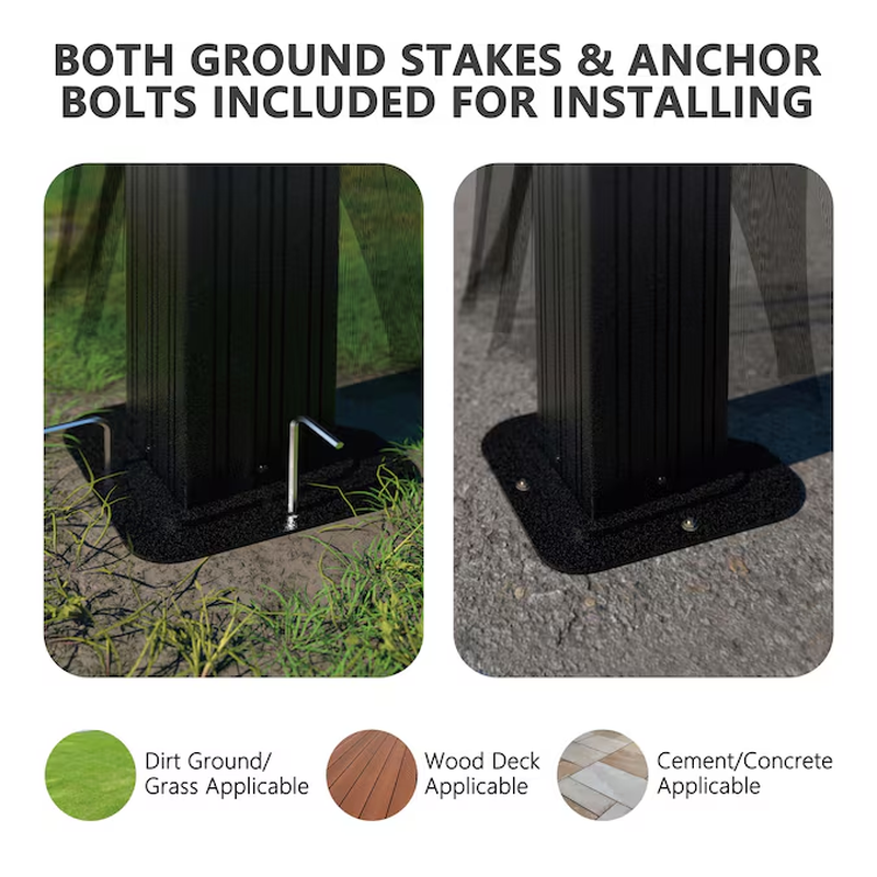12’ x 10’ Black Aluminum Hardtop Gazebo