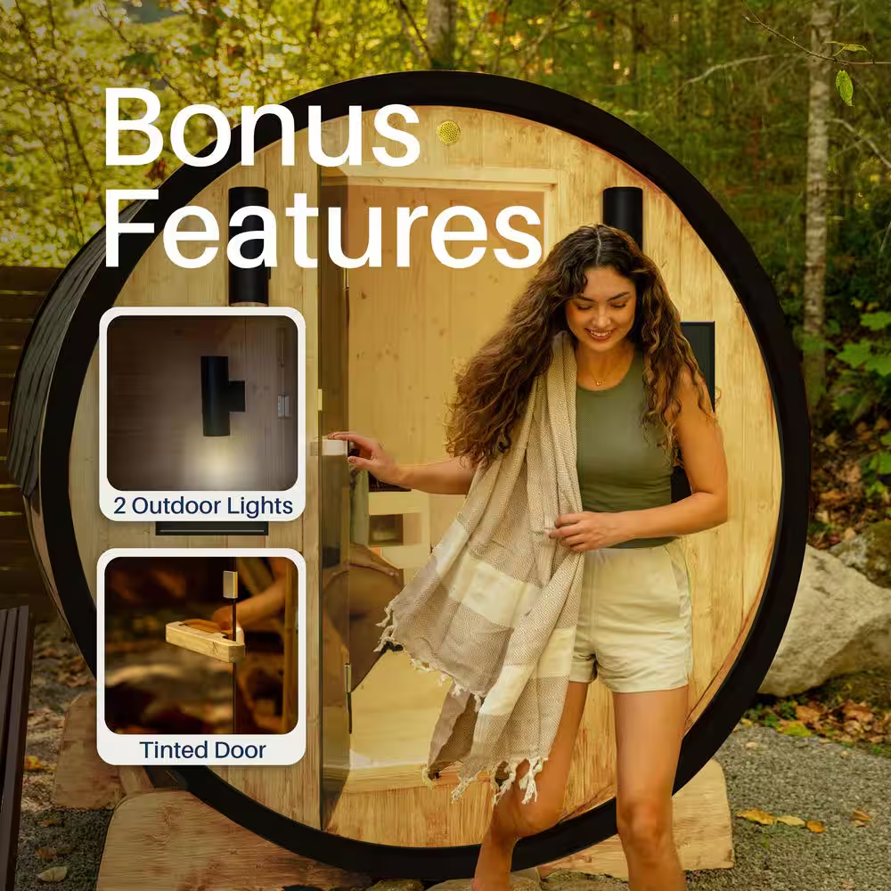 3-Person Finland Pine Traditional Barrel Sauna – Black Accents