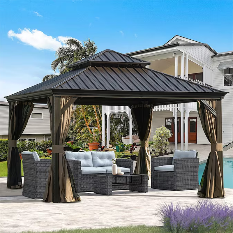 11.9’ x 11.9’ Brown Hardtop Gazebo
