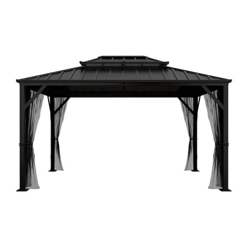 12-Ft X 10-Ft Hardtop Black Gazebo with Hardtop Roof (Screen Included)