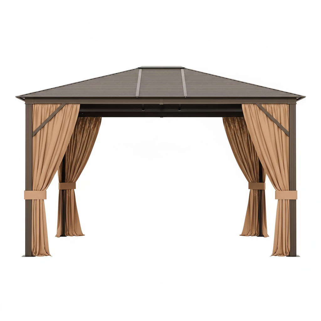 12’ x 10’ Brown Hardtop Patio Gazebo – Steel Roof