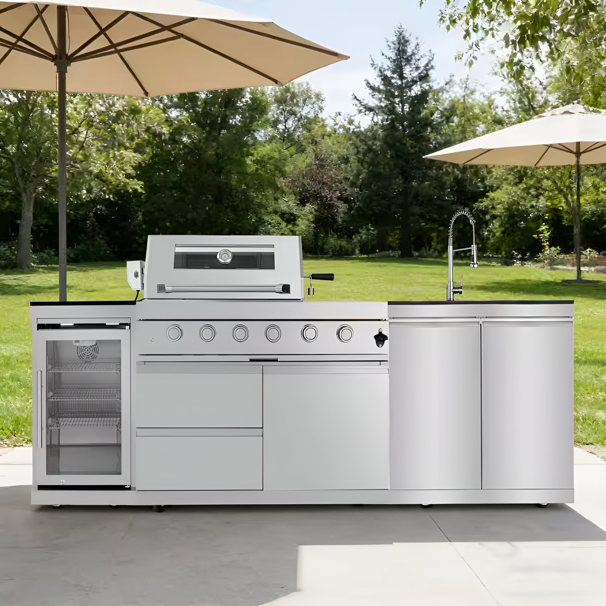 46” 4-Burner Stainless Steel Outdoor Kitchen Island with Fridge