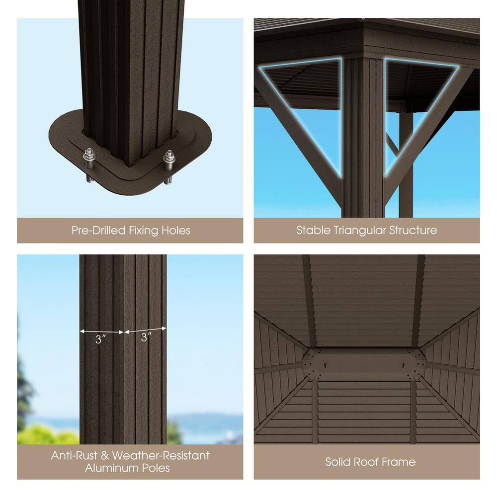 12’ x 10’ Brown Hardtop Patio Gazebo – Steel Roof