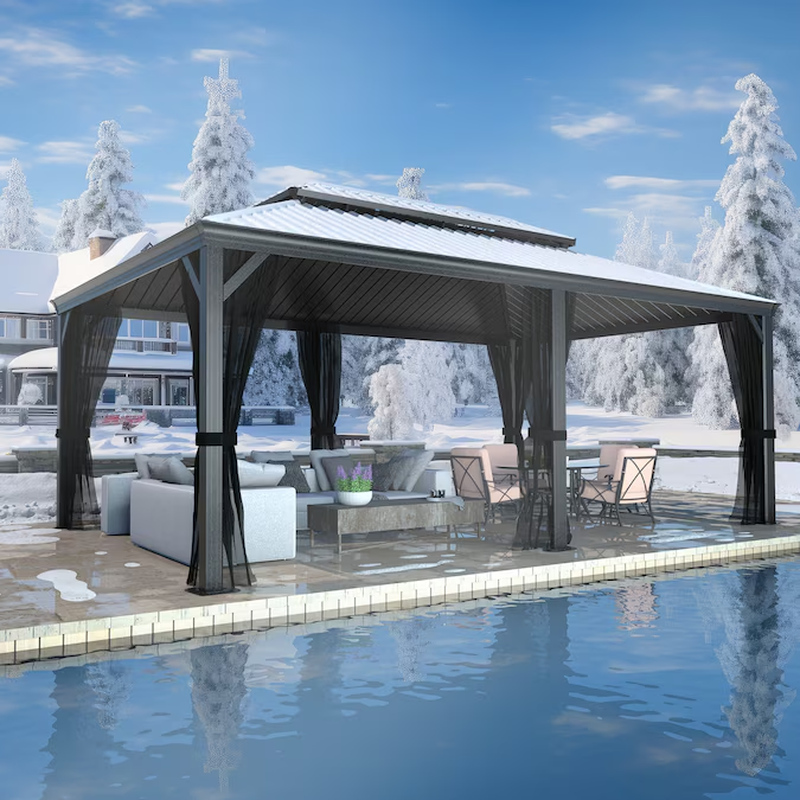 12’ x 10’ Black Aluminum Hardtop Gazebo