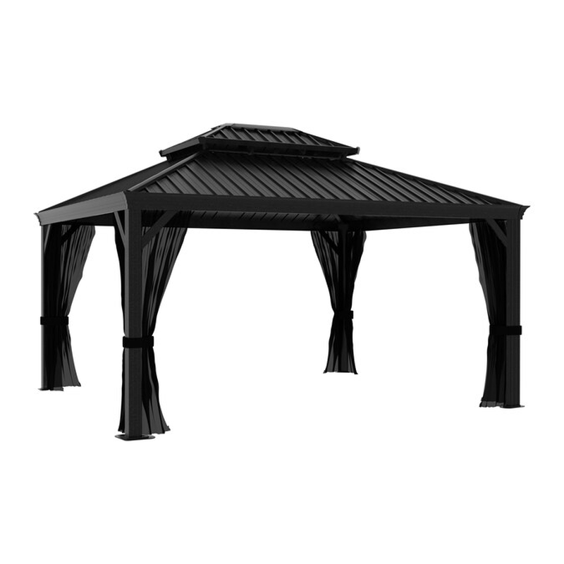 12’ x 10’ Black Aluminum Hardtop Gazebo