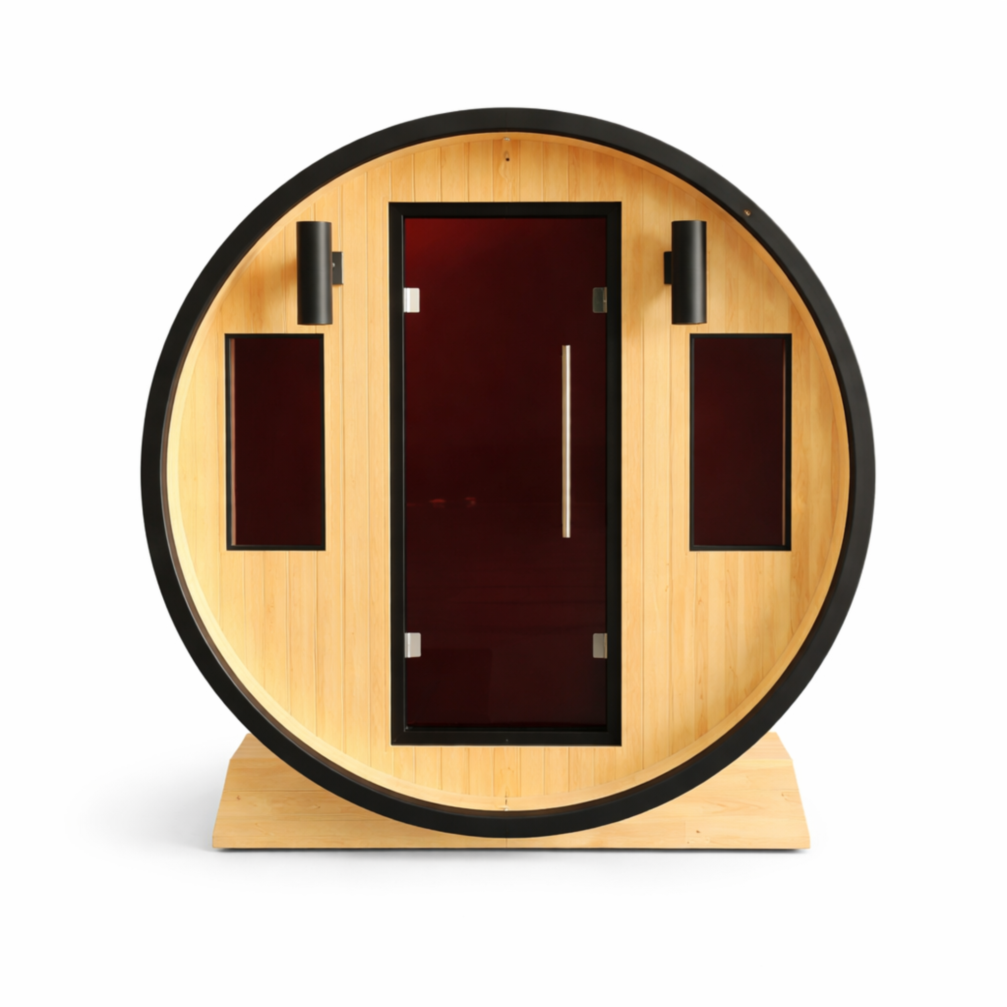 3-Person Finland Pine Traditional Barrel Sauna – Black Accents