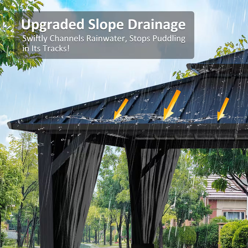 12-Ft X 10-Ft Hardtop Black Gazebo with Hardtop Roof (Screen Included)