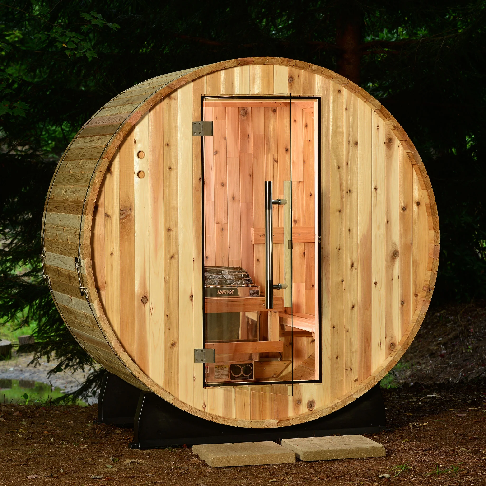 Salem 2-Person Electric Barrel Sauna – Rustic Cedar