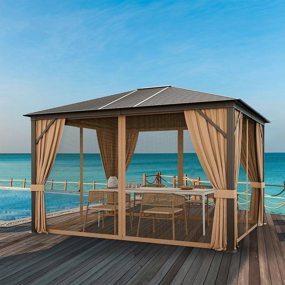 12’ x 10’ Brown Hardtop Patio Gazebo – Steel Roof