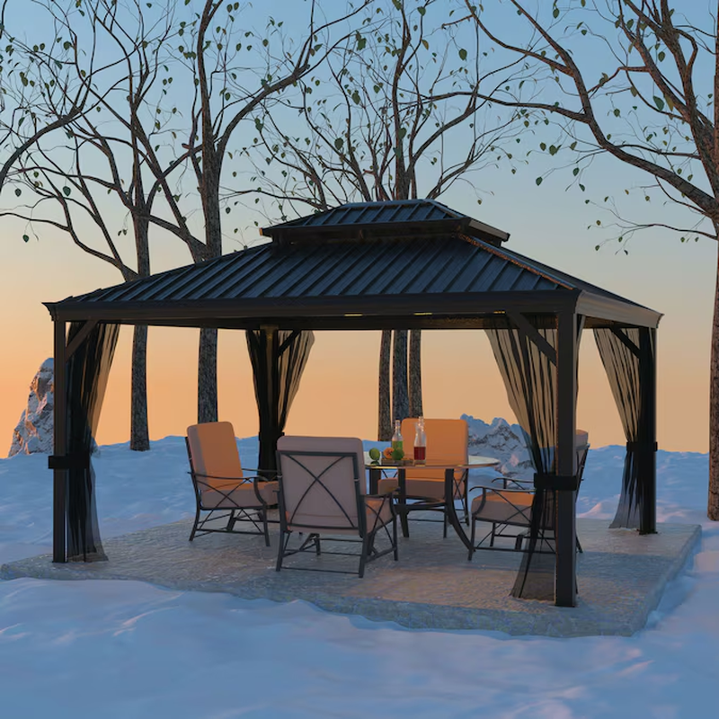 12’ x 10’ Black Aluminum Hardtop Gazebo