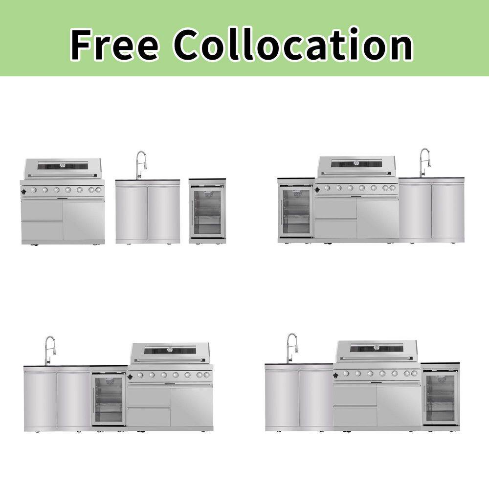 43” 6-Burner Stainless Steel Outdoor Kitchen Island with Fridge
