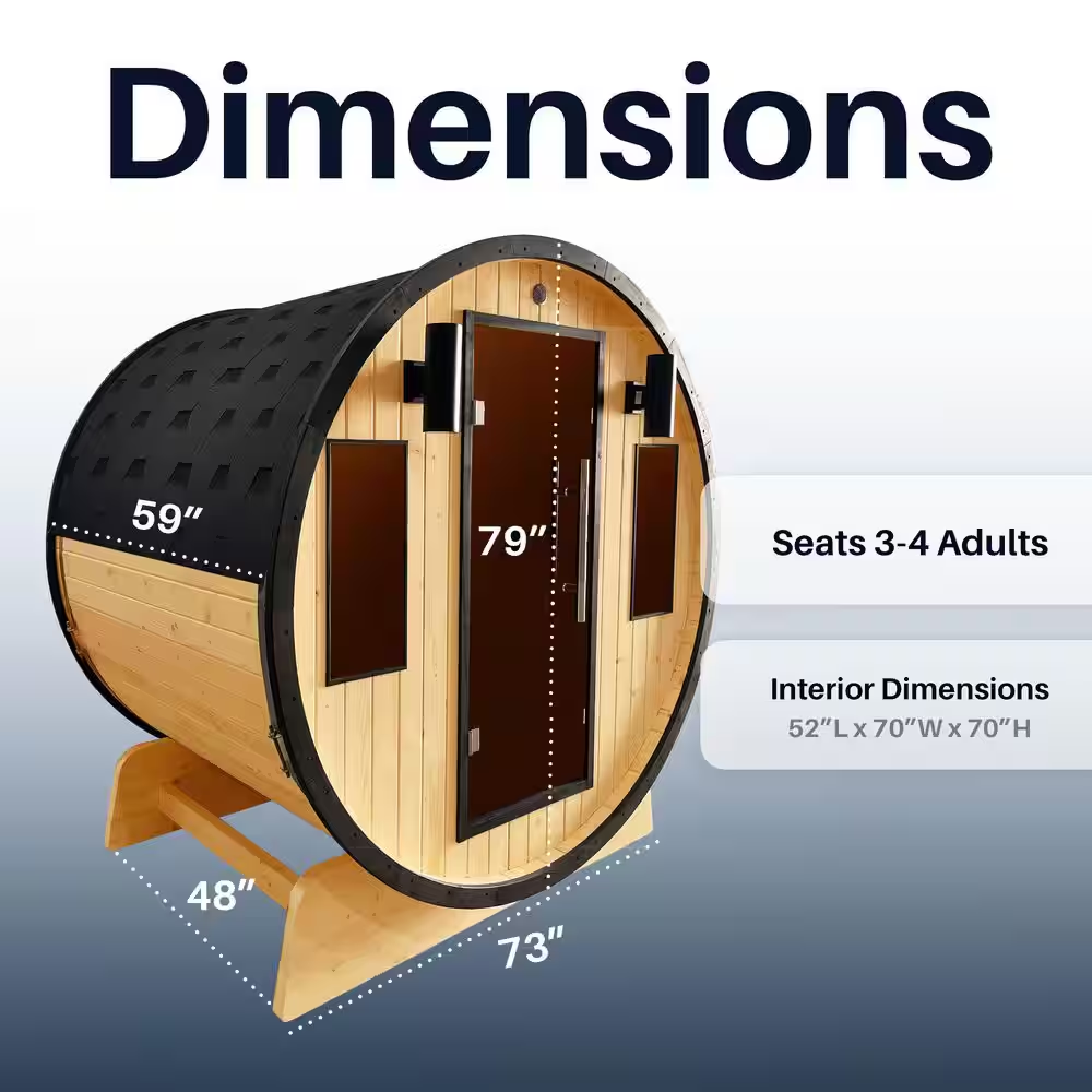 3-Person Finland Pine Traditional Barrel Sauna – Black Accents