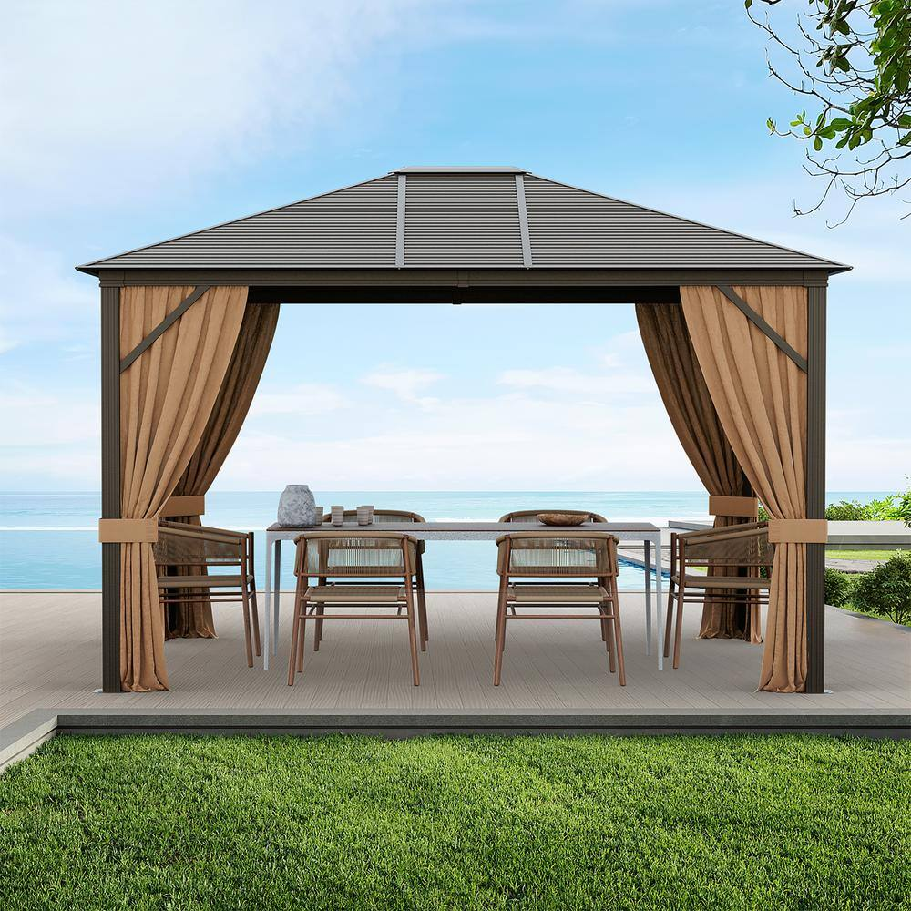 12’ x 10’ Brown Hardtop Patio Gazebo – Steel Roof