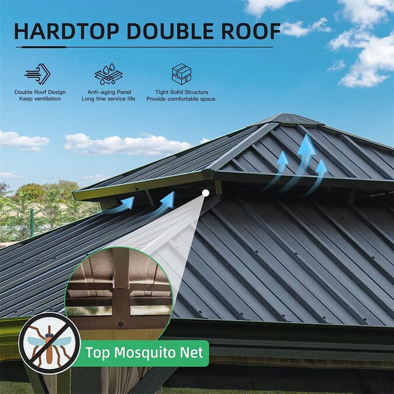 11.9’ x 11.9’ Brown Hardtop Gazebo