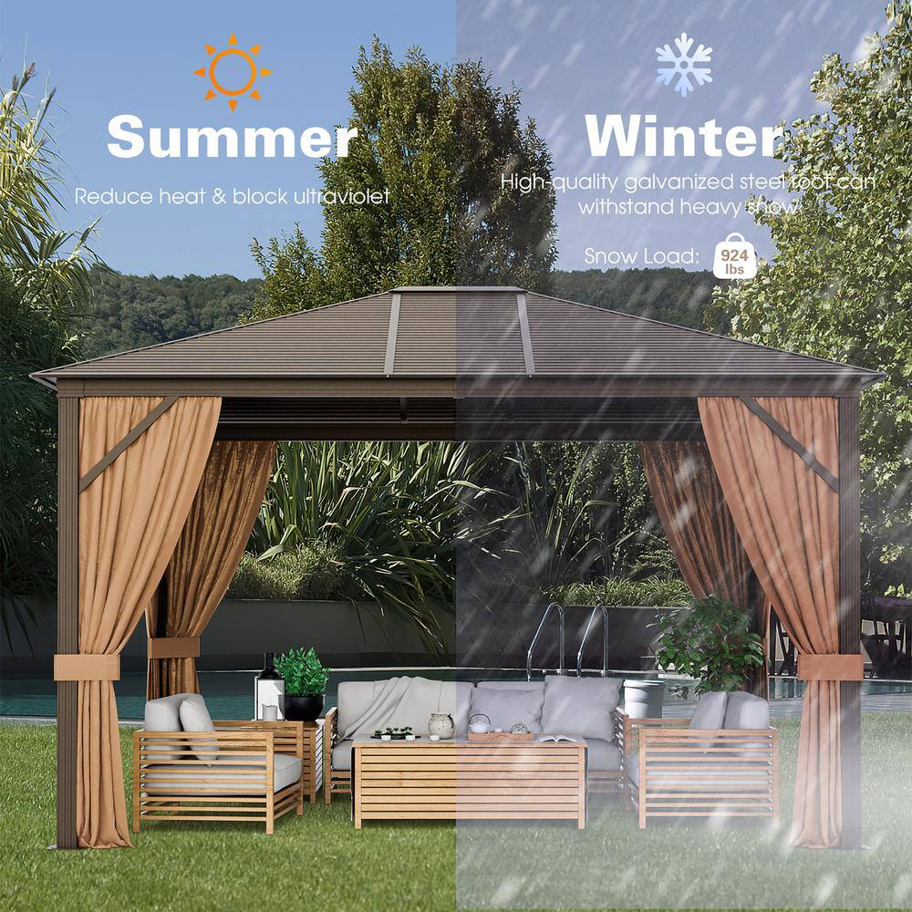 12’ x 10’ Brown Hardtop Patio Gazebo – Steel Roof