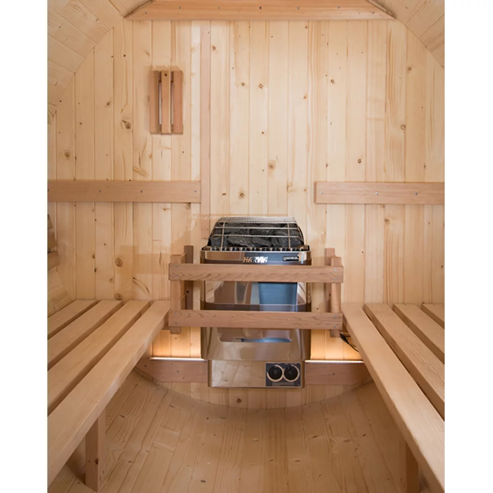 Salem 2-Person Electric Barrel Sauna – Rustic Cedar
