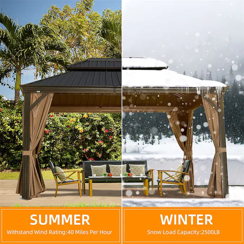 11.9’ x 11.9’ Brown Hardtop Gazebo