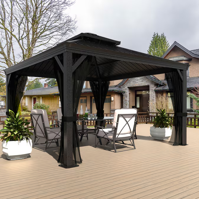 12’ x 10’ Black Aluminum Hardtop Gazebo