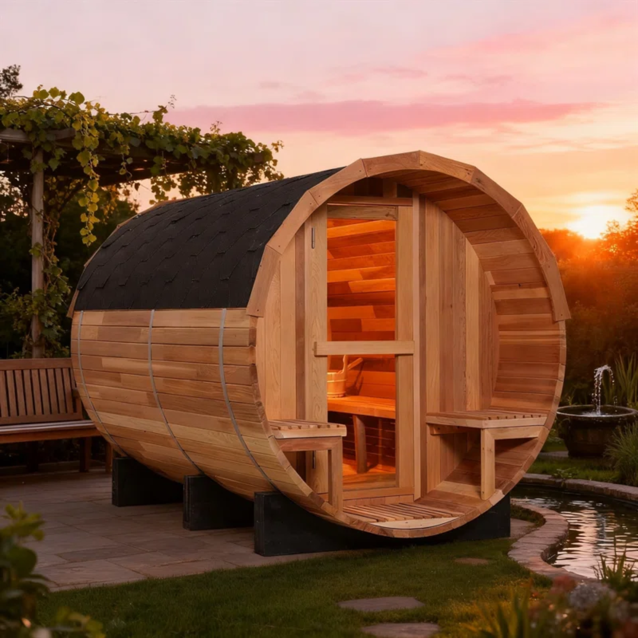 6-Person Cedar Barrel Steam Sauna
