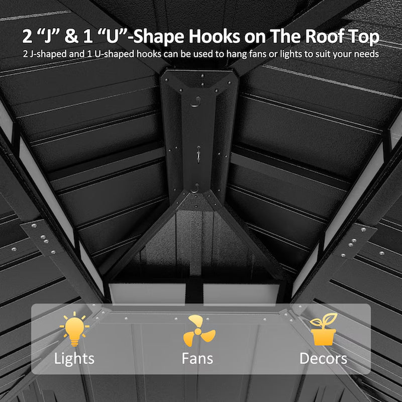 12-Ft X 10-Ft Hardtop Black Gazebo with Hardtop Roof (Screen Included)